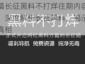 万篇长征黑料不打烊往期内容回顾：深度解析长征黑料，揭示历史真相