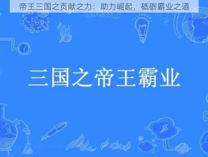 帝王三国之贡献之力：助力崛起，砥砺霸业之道