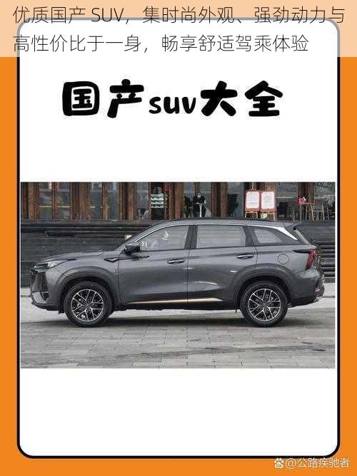 优质国产 SUV，集时尚外观、强劲动力与高性价比于一身，畅享舒适驾乘体验