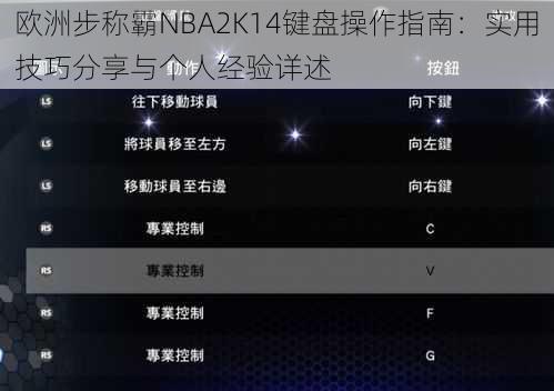 欧洲步称霸NBA2K14键盘操作指南：实用技巧分享与个人经验详述