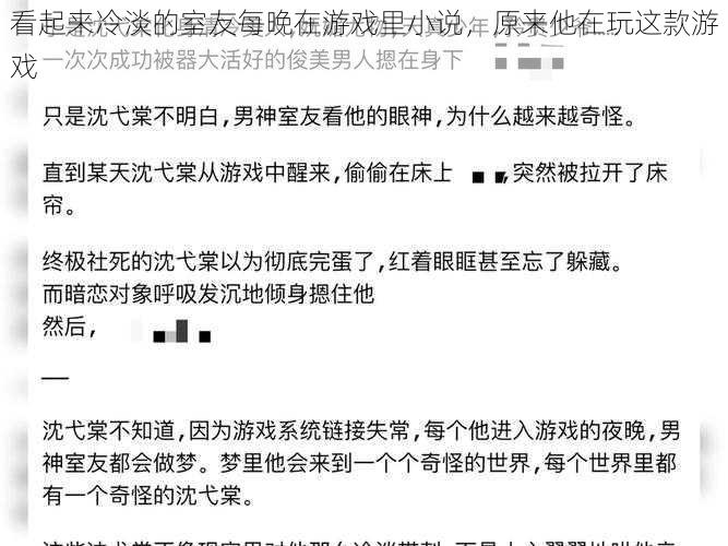 看起来冷淡的室友每晚在游戏里小说，原来他在玩这款游戏