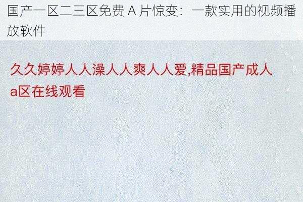 国产一区二三区免费 A 片惊变：一款实用的视频播放软件