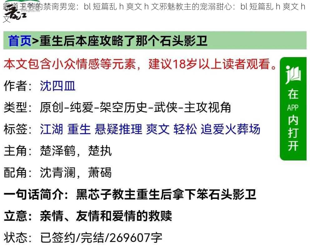 霸道王爷的禁脔男宠：bl 短篇乱 h 爽文 h 文邪魅教主的宠溺甜心：bl 短篇乱 h 爽文 h 文