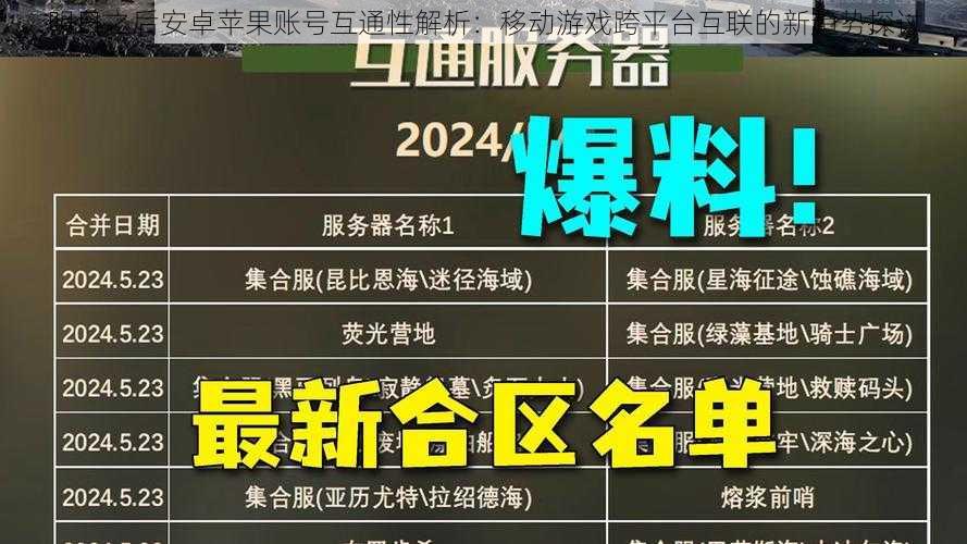 明日之后安卓苹果账号互通性解析：移动游戏跨平台互联的新趋势探讨