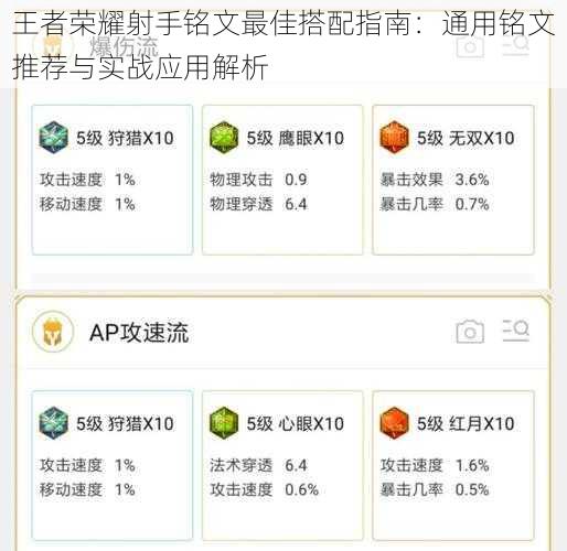 王者荣耀射手铭文最佳搭配指南：通用铭文推荐与实战应用解析