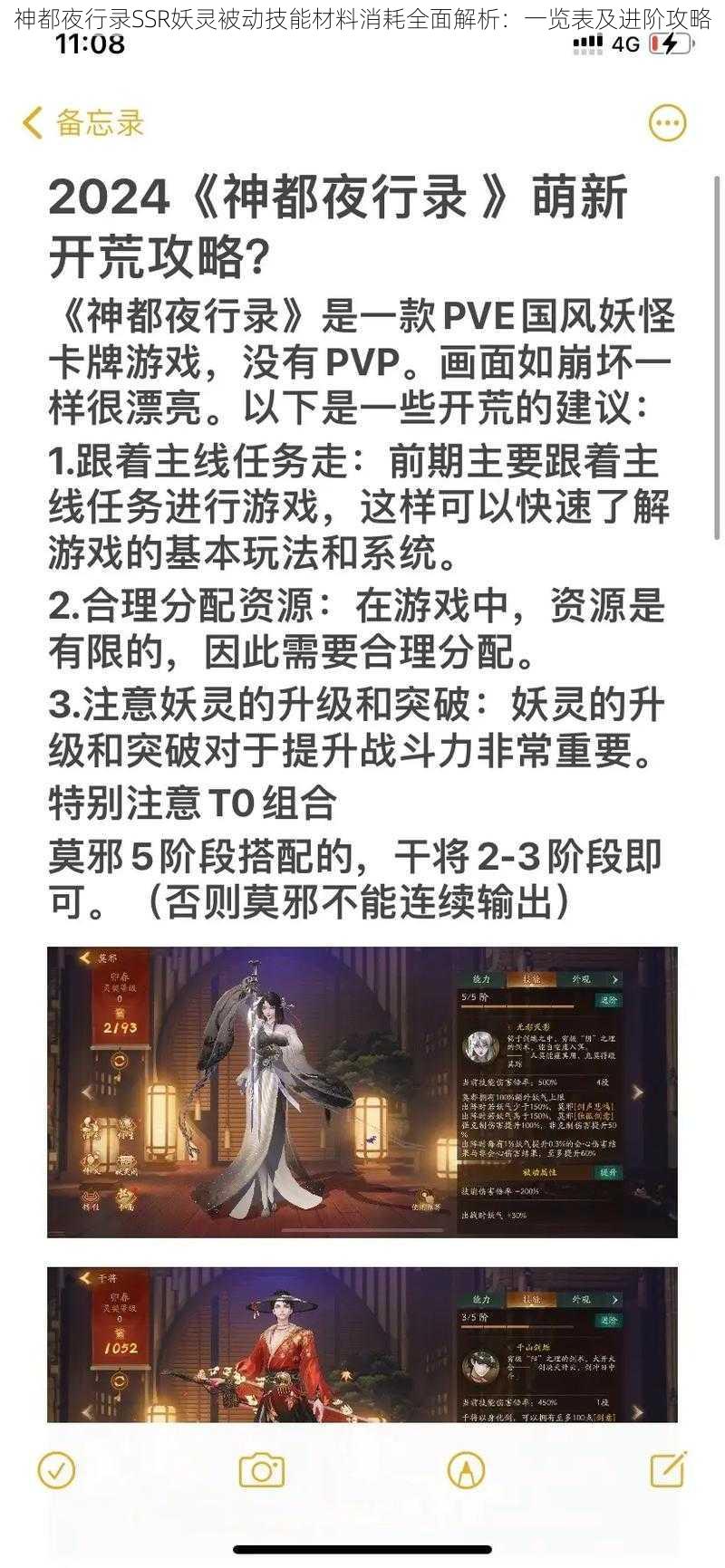 神都夜行录SSR妖灵被动技能材料消耗全面解析：一览表及进阶攻略