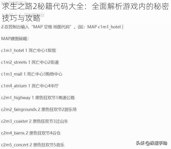 求生之路2秘籍代码大全：全面解析游戏内的秘密技巧与攻略