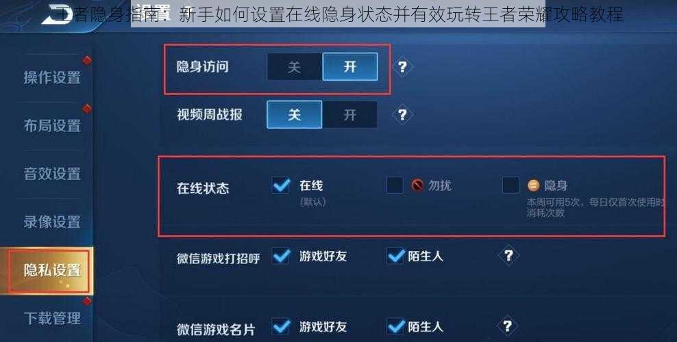 王者隐身指南：新手如何设置在线隐身状态并有效玩转王者荣耀攻略教程
