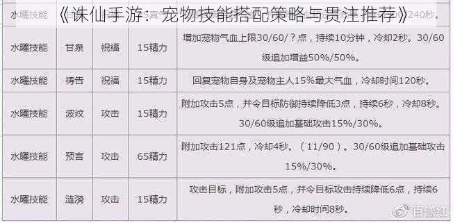 《诛仙手游：宠物技能搭配策略与贯注推荐》