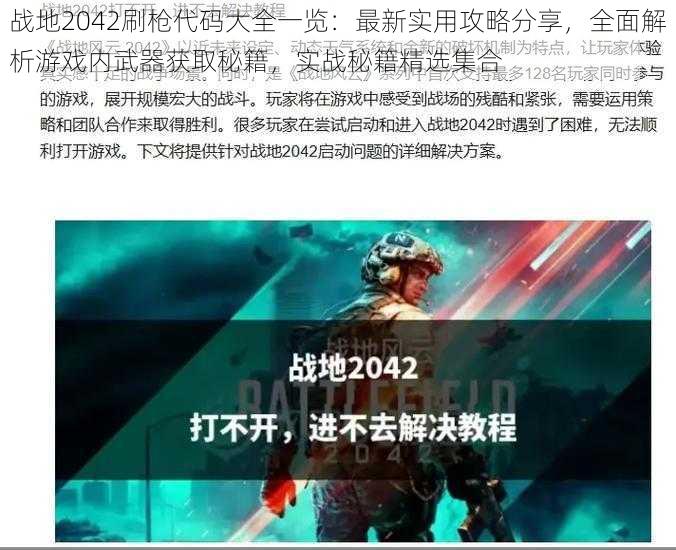 战地2042刷枪代码大全一览：最新实用攻略分享，全面解析游戏内武器获取秘籍，实战秘籍精选集合