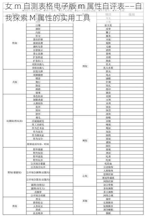 女 m 自测表格电子版 m 属性自评表——自我探索 M 属性的实用工具