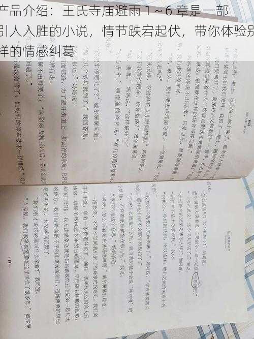 产品介绍：王氏寺庙避雨 1～6 章是一部引人入胜的小说，情节跌宕起伏，带你体验别样的情感纠葛