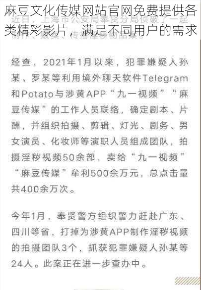 麻豆文化传媒网站官网免费提供各类精彩影片，满足不同用户的需求