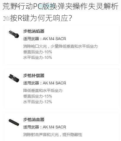 荒野行动PC版换弹夹操作失灵解析：按R键为何无响应？