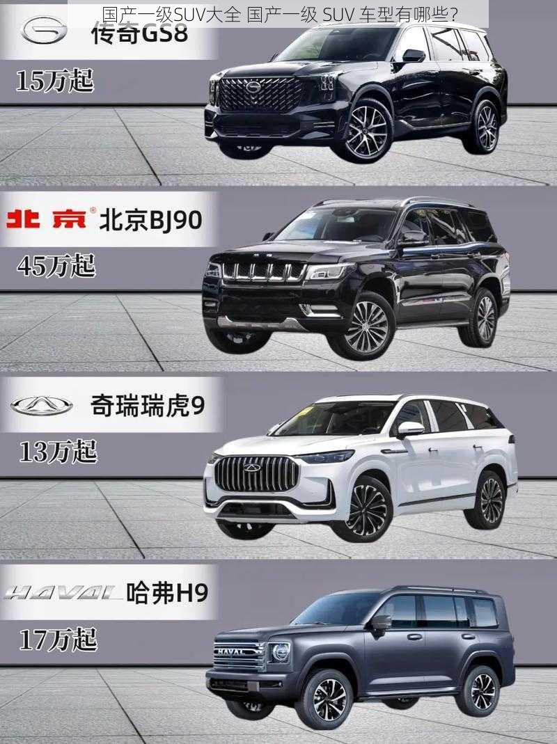 国产一级SUV大全 国产一级 SUV 车型有哪些？