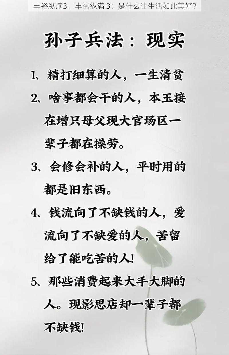 丰裕纵满3、丰裕纵满 3：是什么让生活如此美好？