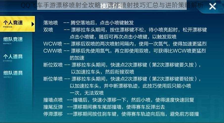 QQ飞车手游漂移喷射全攻略：漂移喷射技巧汇总与进阶策略解析