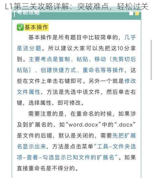 L1第三关攻略详解：突破难点，轻松过关