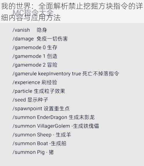 我的世界：全面解析禁止挖掘方块指令的详细内容与应用方法