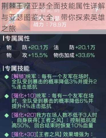 荆棘王座亚瑟全面技能属性详解与亚瑟图鉴大全，带你探索英雄之旅