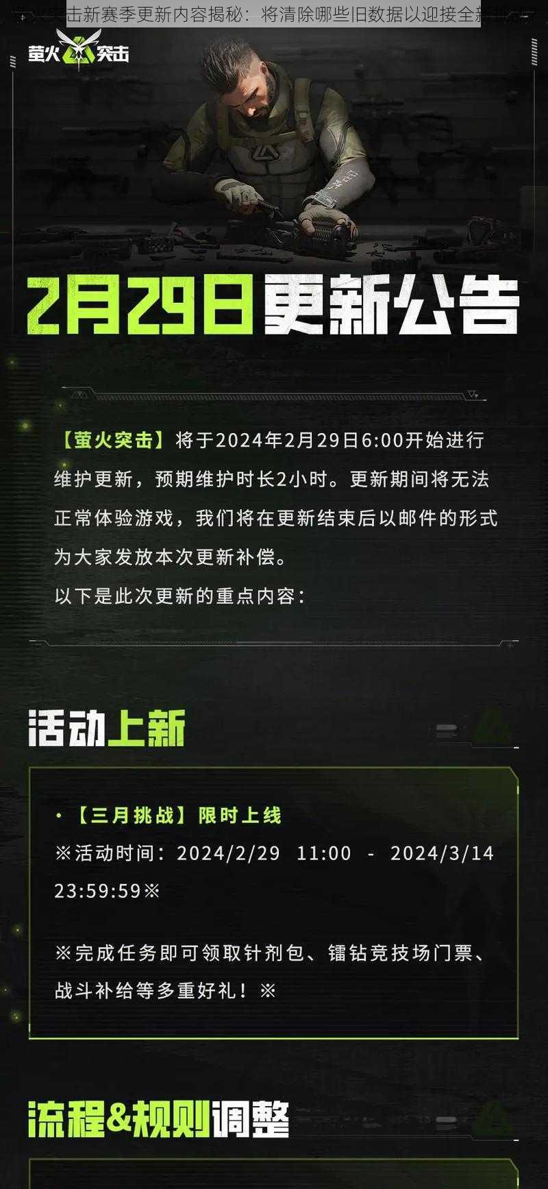 萤火突击新赛季更新内容揭秘：将清除哪些旧数据以迎接全新挑战？